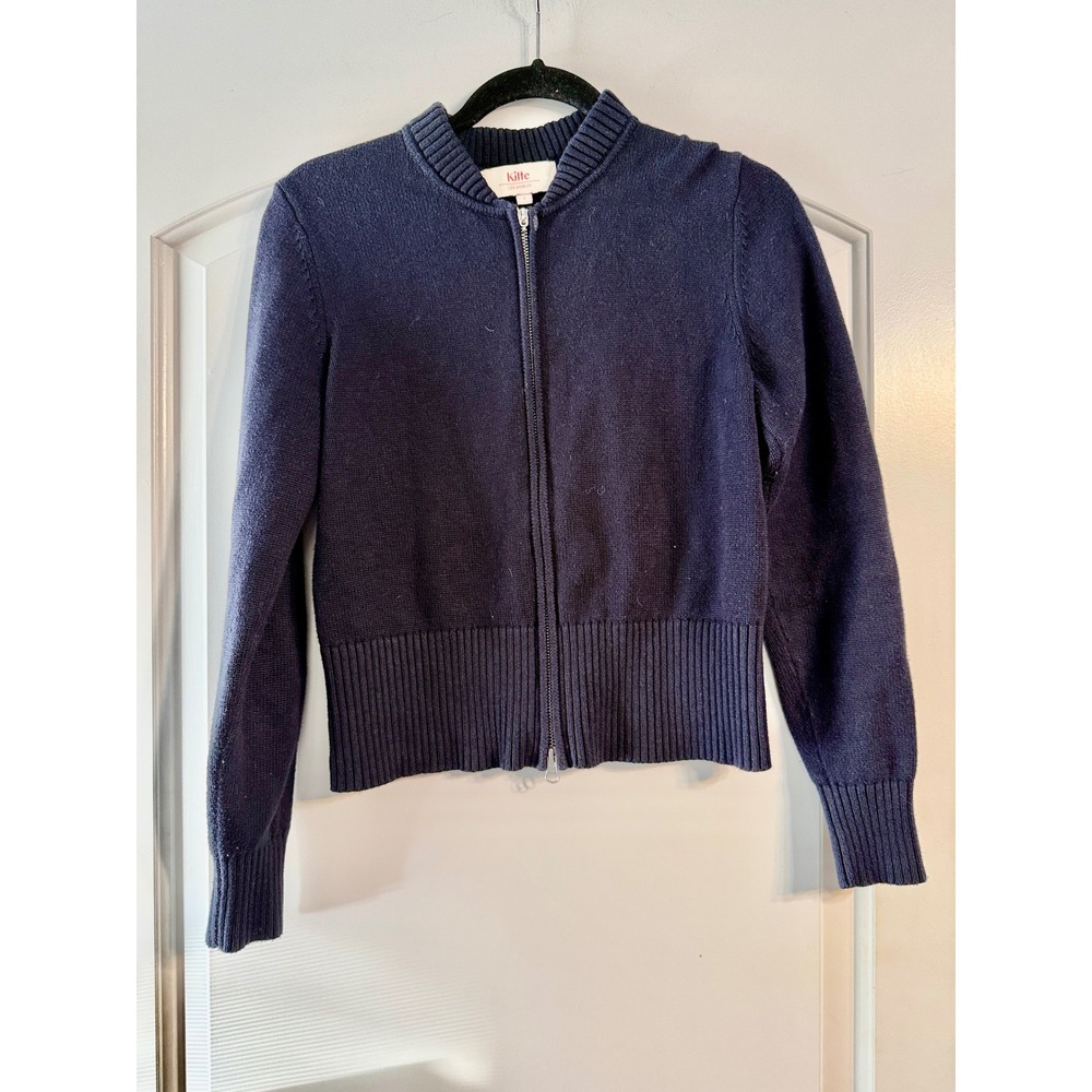 Kilte Los Angeles Cardigan 1 Small Navy Blue Zip Up Bomber Knit Designer